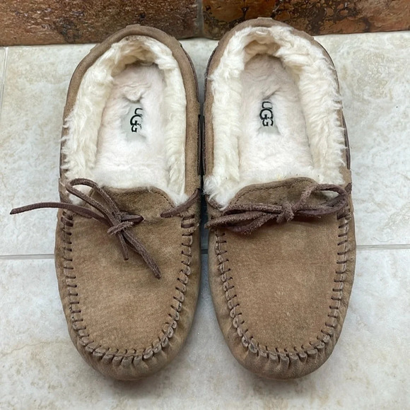 Ugg Australia Women Slippers Size 6 Moccasin Shoes Winter Soft Warm Furry Brown - Picture 2 of 14